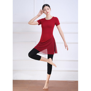 舞蹈服修身形体健身练功套装瑜伽现代古典中国舞中袖长款上衣秋装