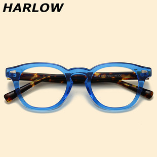 透明蓝色眼镜框男女，潮款圆脸轻奢复古近视眼镜女无鼻托tr90眼镜架
