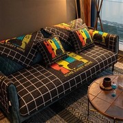 创意温馨黑白格子沙发垫，现代简约耐脏沙发，坐垫四季全棉防滑盖巾套