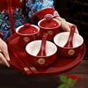 敬茶杯结婚套装一对喜碗筷杯子，婚礼红色改口茶具敬酒陪嫁用品大全