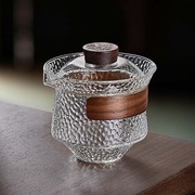 玻璃锤纹盖碗耐热不烫手家用日式功夫泡茶杯手抓壶单个敬茶碗茶壶