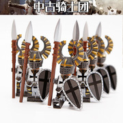 中世纪城堡骑士人仔兼容乐高十字军狮心条顿黄金骑兵拼装积木玩具