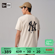 New Era纽亦华2024夏季MLB手绘泼墨短袖T恤情侣NY印花圆领潮
