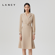 LANCY/朗姿春季长袖真丝羊毛西装连衣裙女高级感气质通勤裙子