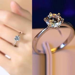 1克拉仿真莫桑钻s925银戒指，男士女情侣，一对戒订结婚求婚纯色指环