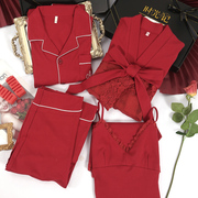 时光记情侣睡衣囍纱纯棉睡裙两件套红色结婚本命年送礼套装盒