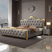 意式轻奢真皮床主卧1.5米1.8双人床铁艺美式软床，高端设计网红婚床