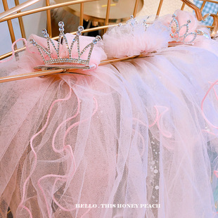 韩国ins披肩婚纱春季粉色公主，网纱水钻蝴蝶结，儿童宝宝鸭嘴夹