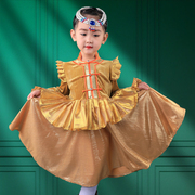 儿童女内a蒙古族n长袍服饰高端定制民族古风舞蹈演出拍摄连衣