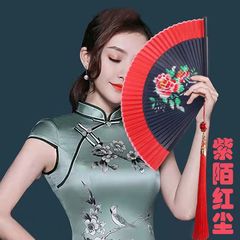 6寸喷绘日式折叠古典流苏樱花扇