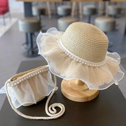 儿童帽子夏天女孩蕾丝草帽遮阳帽，沙滩公主帽防晒太阳帽洋气渔夫帽