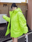大码男装2-300斤冬季多巴胺荧光绿棉袄加肥防寒服棉衣连帽外套潮