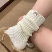 粗线白色堆堆袜女秋冬日系配雪地靴袜子女纯棉中筒袜纯棉毛线长袜