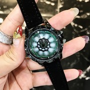 蒂米妮士手表会女表表带绿色钻时尚圆形石英真皮皮带国产腕表