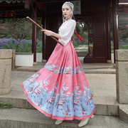 新中式国襟刺绣喇叭袖雪纺短袖衬衫一片式清印花小个子马面裙七分
