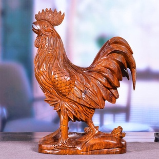 木雕鸡摆件实木，花梨大公鸡十二生肖鸡动物，鸡客厅玄关家居摆设红木