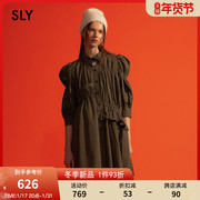 SLY 2023冬季甜美日系通勤风格纹衬衫连衣裙女030GAA33-0870