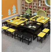 幼儿园小学生手工桌培训班，书法美术绘画桌，钢化玻璃桌画室桌椅组合