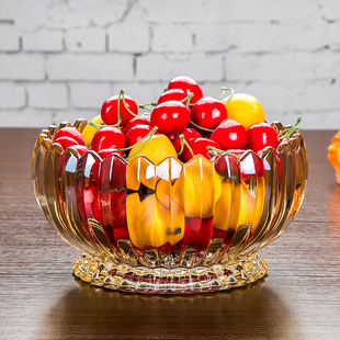水果盘简约金色水晶玻璃，果盆欧式现代创意客厅，家用干果糖果盘子