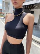Solid color high neckline exposed navel top 纯色高领露脐上衣