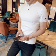 短袖t恤男士韩版潮流夏季修身半高领半袖精神小伙潮牌体桖打底衫