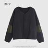 IMCC设计感小众深灰色贴布羊羔毛绒外套女冬慵懒宽松保暖棉衣棉服