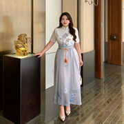 glec大码女装胖mm套装，时髦中国风改良汉服时尚，衬衫上衣+高腰半裙