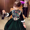 女童加绒连衣裙冬装2024洋气儿丝绒公主裙，小女孩中国风新年装