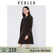 飘蕾学院风POLO领连衣裙女2023冬季气质设计感衬衫式A字长裙
