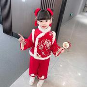 汉服女宝宝加绒套装冬季1-6岁小女孩中国风唐装女.童元旦冬拜年服