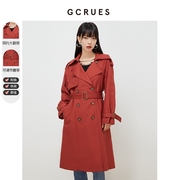 美拉德外套gcrues红色早春外套韩版显瘦气质风衣女中长款2024