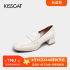 kisscat接吻猫春秋，牛皮方头乐福鞋中跟一脚蹬单鞋女ka21505-11