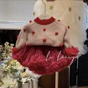韩系女童tutu裙套装秋冬季2023洋气女宝宝儿童毛衣兔兔裙短裙