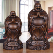招财弥勒佛摆件实木雕，八方大肚笑佛像，办公室桌面客厅装饰开业