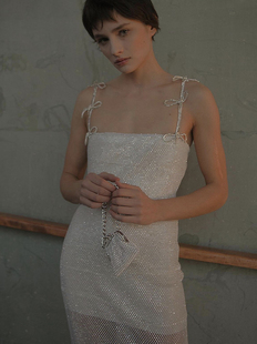 欧美重工白色bling亮片吊带裙女夏法式设计感小众辣妹小礼服裙子