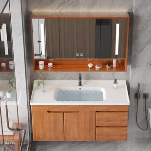 橡木浴室柜组合实木智能现代简约化妆室洗漱台洗手洗脸盆柜浴柜