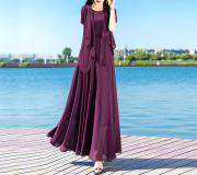 紫色雪纺连衣裙女夏套装裙，2024流行气质，修身显瘦长裙开衫两件套
