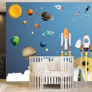 简约宇宙星球墙布儿童房太空壁纸男孩房间墙纸卧室背景墙卡通壁布