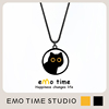emo原创可爱小黑猫电镀合金钛钢项链情侣挂件轻奢黑色吊坠颈配饰