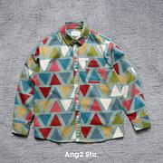Ang2 Stu 复古又洋气 春秋皆宜 日系男彩色几何印花长袖休闲衬衫