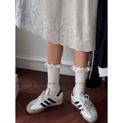 花边袜子白色堆堆袜芭蕾风，薄棉木耳边中筒袜，可爱韩版少女短袜纯棉