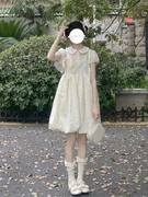 夏季日系小清新可爱娃娃，领衬衫+拼接蝴蝶结，花苞裙时尚套装女