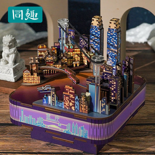 同趣文创重庆时代八音盒手工diy长江国际创意家居模型摆件音乐盒