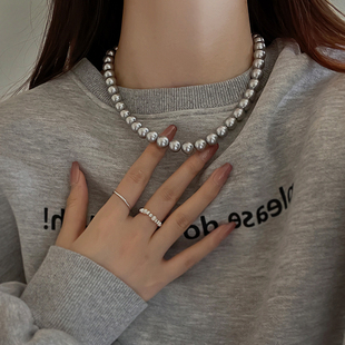 施家小珍珠真多麻灰色珍珠，项链女颈链小米珠，项链女款2024饰品