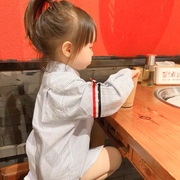 anniegirl奶拽bi入~秋季条纹织带，女童衬衫针织背心开衫套装