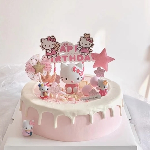 蛋糕装饰摆件kt猫hellokitty女孩女宝宝周岁生日凯蒂猫美乐蒂公仔