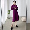 2021紫色针织连衣裙内搭长款长裙子泡泡，袖毛衣裙气质早秋冬季