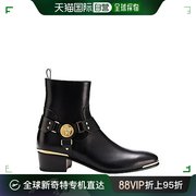 香港直邮VERSACE JEANS 女士黑色皮革中跟低筒靴子 DSU5276-DVG3C