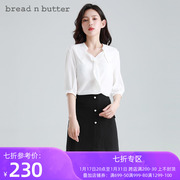 bread n butter纯色复古领口七分袖衬衫灯笼袖拼接直筒版型OL上衣