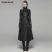 PUNK RAVE 朋克状态女装 暗黑朋克长外套 裂纹针织皮摇滚歌手服装